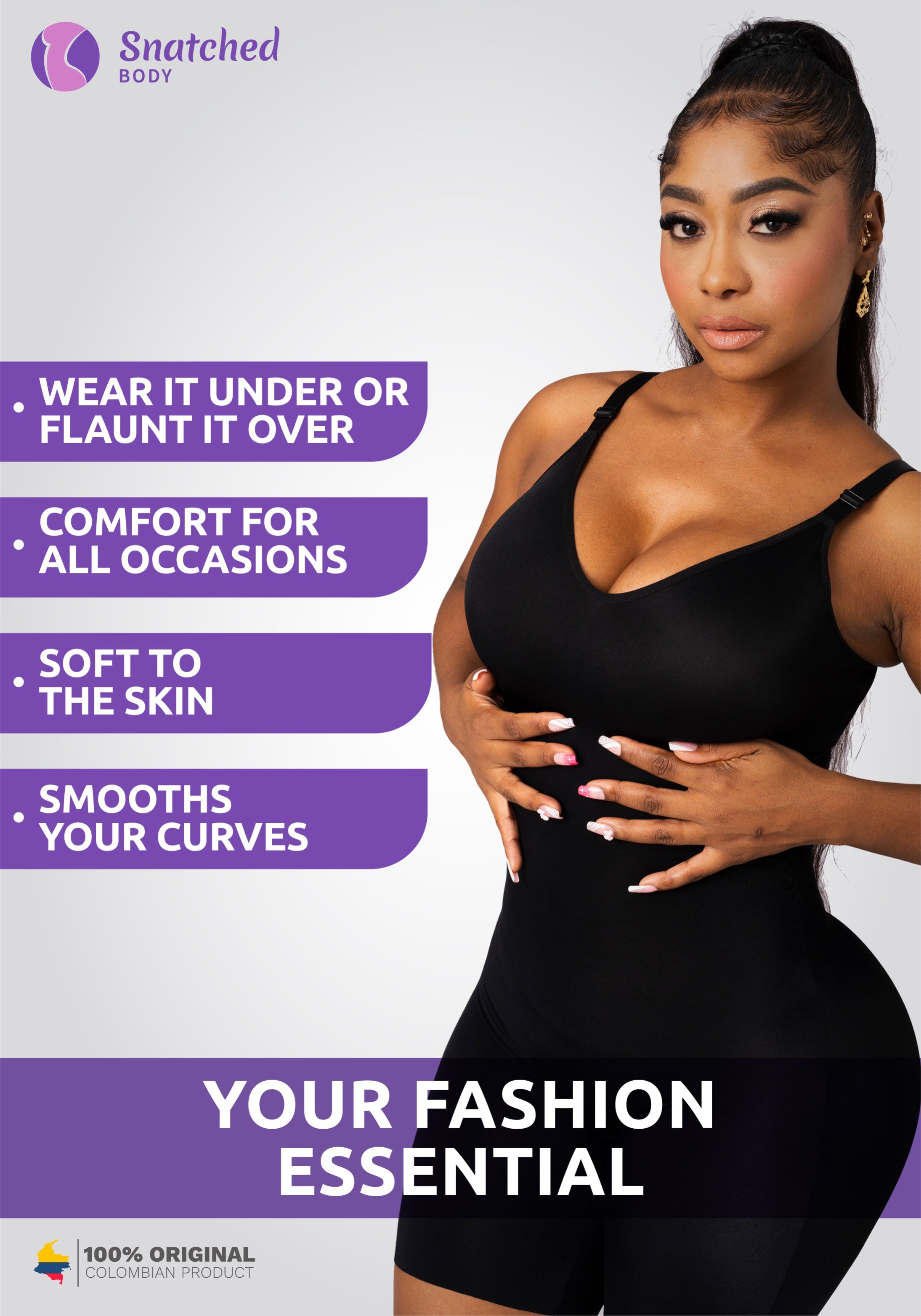Comfy Tummy Control Shapewear Bodysuit Mid Thigh With Built-In Bra | Daily Use	