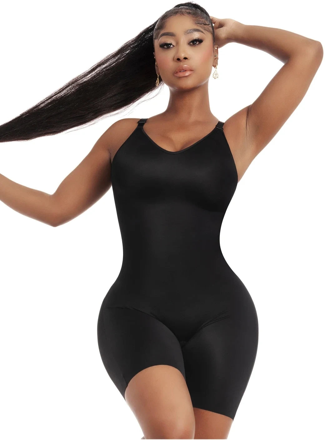 Comfy Tummy Control Shapewear Bodysuit Mid Thigh With Built-In Bra | Daily Use	