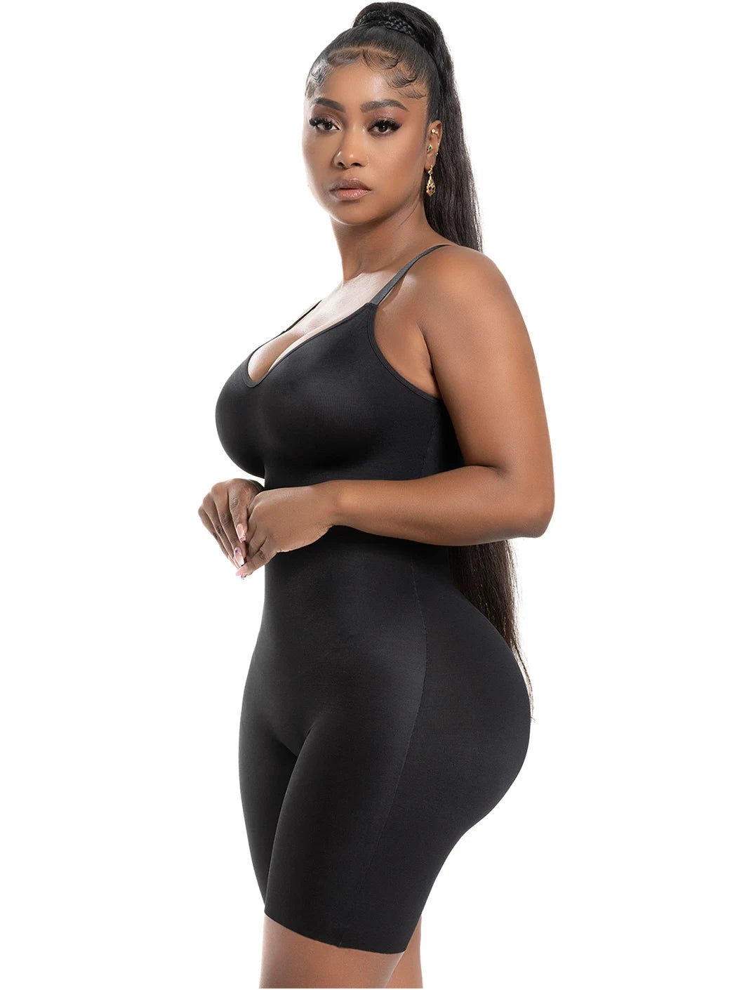 Comfy Tummy Control Shapewear Bodysuit Mid Thigh With Built-In Bra | Daily Use	