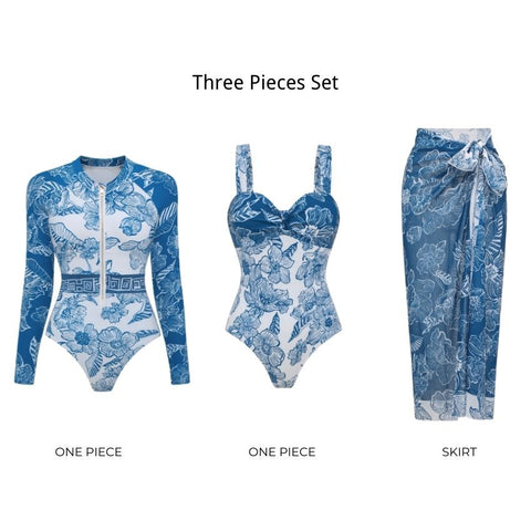 Color Block Long Sleeve Rashguard Swimsuit Set(s)	
