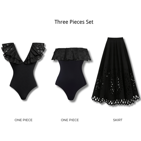 Black Laser Cutting Flower Hollow Swimsuit Set(s)	