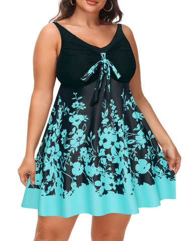 Women's Two Piece Swim Dress Plus Size Tummy Control Tankinis Swimdress Floral Printed Swimwear Swimsuits with Boyshort