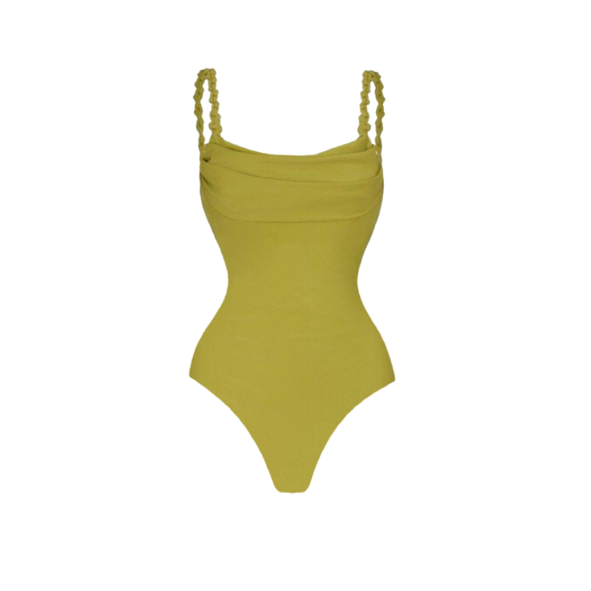 Yellow Green Solid Color Weave Swimsuit Set(s)	