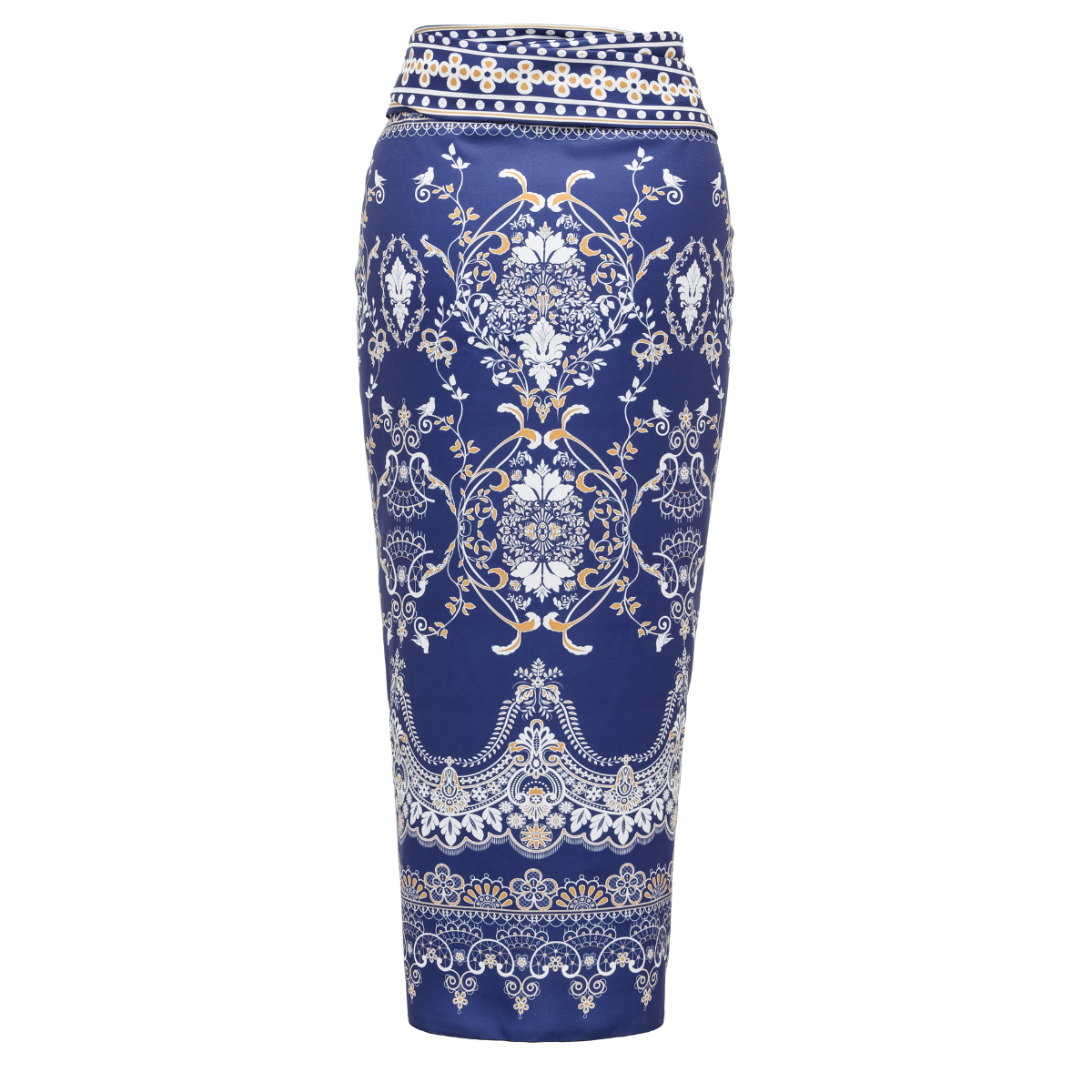 Royal Blue Baroque Print One Piece Swimsuit and Skirt	