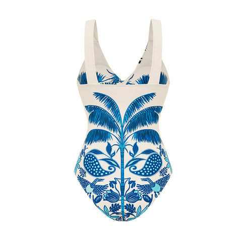 Sling Cut Out Coconut Tree Print One Piece Swimsuit and Skirt