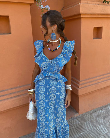 Ruffle Lace Up Backless Dress