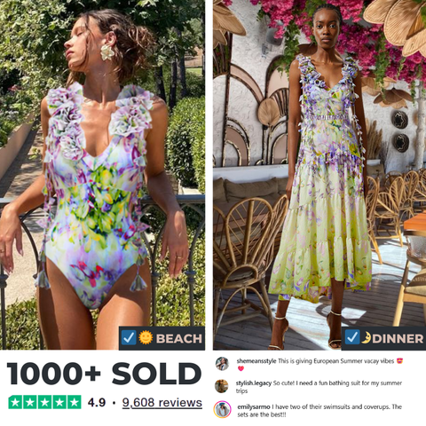 Gradient Flowers Printed One Piece Swimsuit and Skirt
