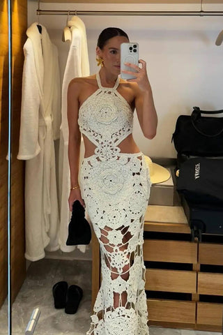 Halter Knitted Cutout Beach Dress