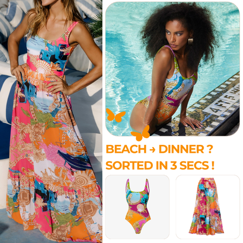Round Neck Shell Print One Piece purple or Skirt