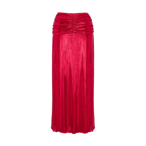 Red Shiny Embroidery Decoration One Piece Swimsuit and Skirt