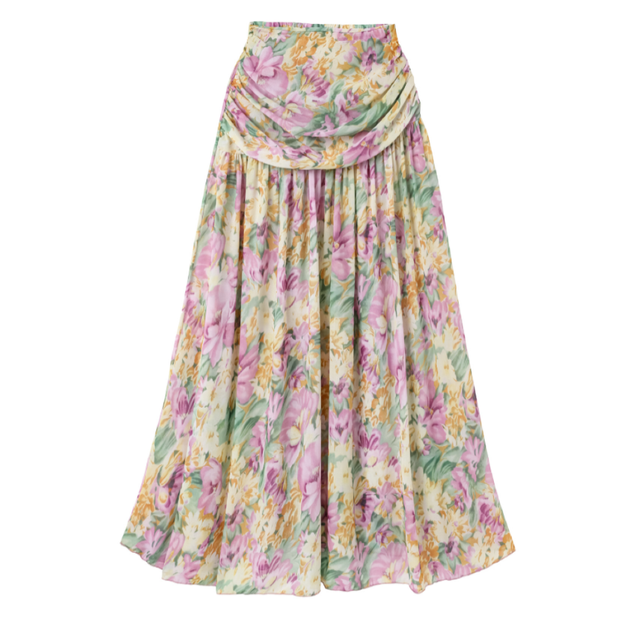 One Shoulder Cut out Blossom Printed One Piece Swimsuit and?skirt Flaxmaker	