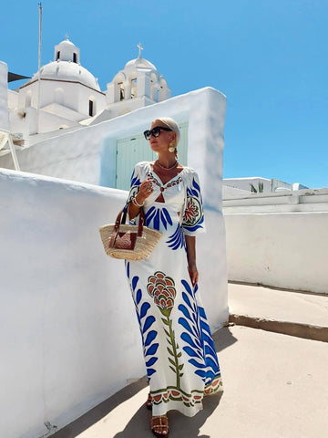 V Neck Printed Dress