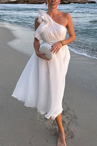 Oblique Shoulder Ruffle Dress