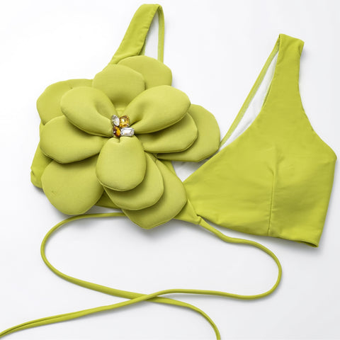 Lace-up Hand-stitched 3D flowers Bikini purple	