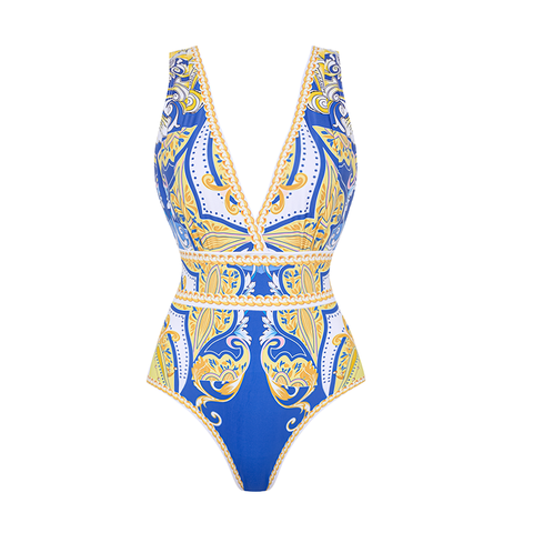 V Neck Pattern Print One Piece Swimsuit and sarong or Pants