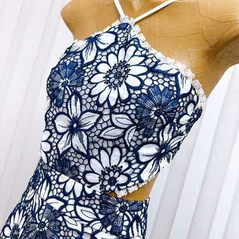 Embroidery Cutout Backless Dress