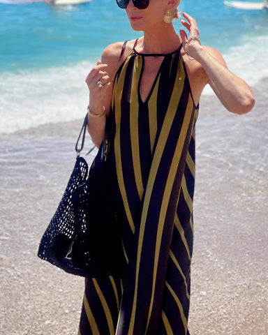 Halter Striped Print Maxi Dress
