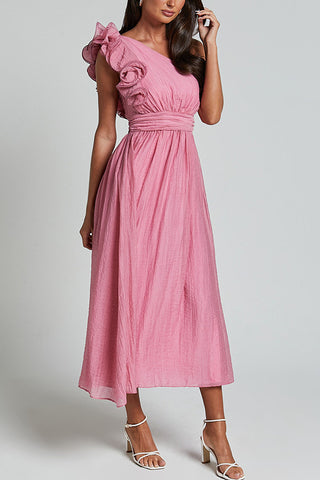 Oblique Shoulder Ruffle Dress