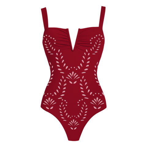 Laser Hollow Out One Piece Swimsuit and Skirt