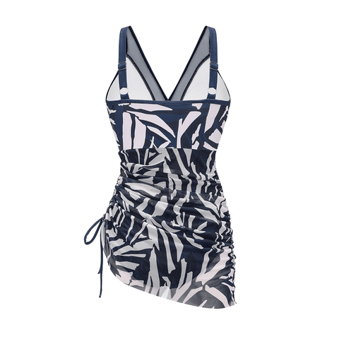 Tummy Control Slimming Mesh Sheer Sarong Wraps Bathing Suit Swim Dress