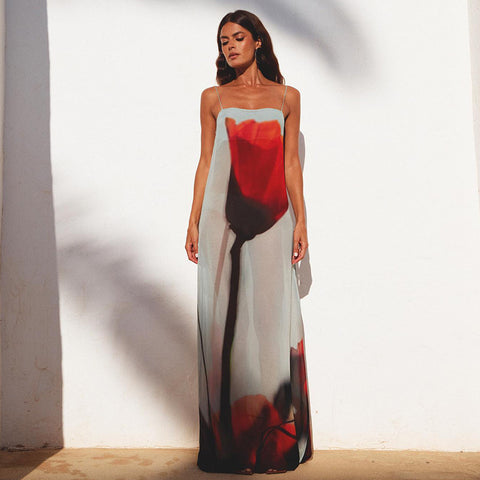 See Through Blossom Print Sling Dress