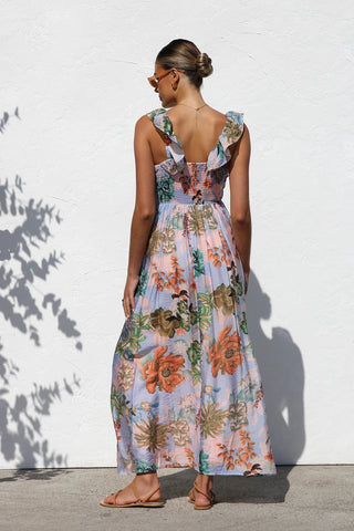 Ruffle V Neck Maxi Dress