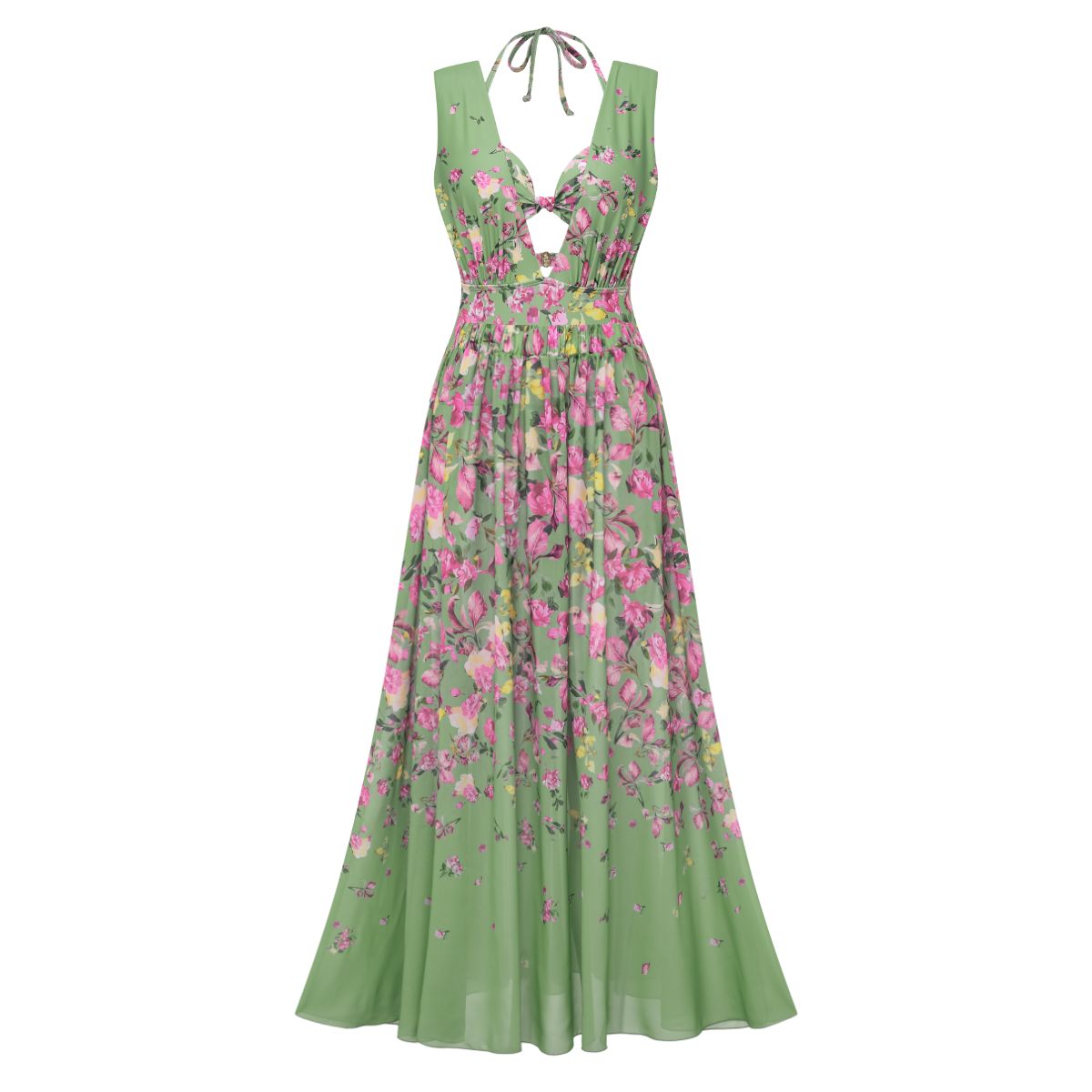 Floral Top & Plunging Ruched Swim Set and Skirt	