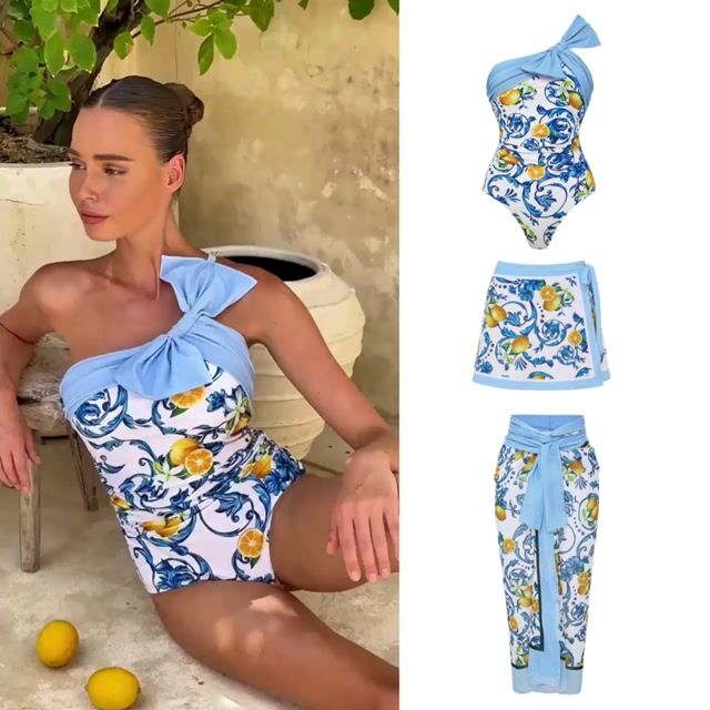 Lemon Print One Shoulder One Piece purple or Skirt Flaxmaker	