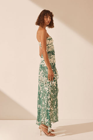Bandeau Ruffle Printed Dress