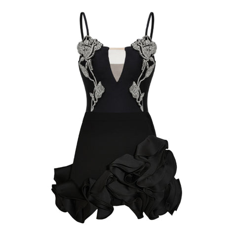 Rhinestones Flower Decor One Piece Swimsuit and Skirt