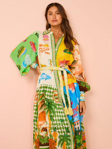 Netted Lantern Graffiti Printed Dress