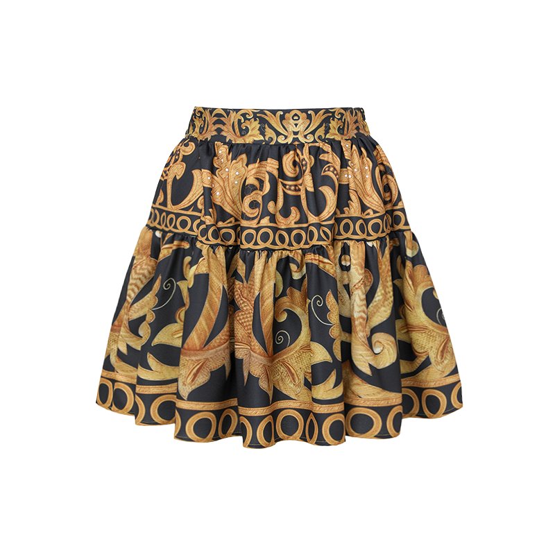 V Neck Gold Embroidery Decor One Piece Swimsuit and Skirt	