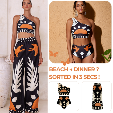 One Shoulder High Waist Bikini Swimsuit and Pants or Skirt