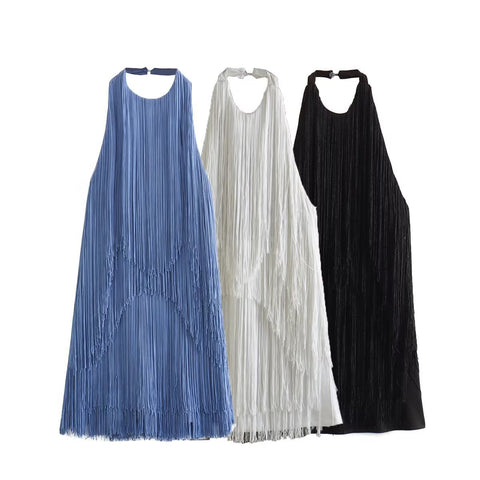Backless Halter Tassel Mini Dress