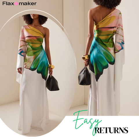 Oblique Shoulder Papillon Print Dress