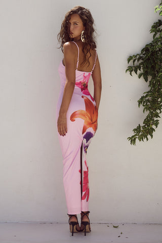Sling Backless Blossom Print Slit  Dress