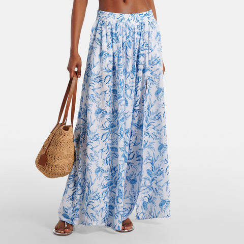 Oblique Shoulder Printed One Piece Swimsuit and Skirt