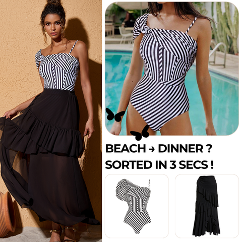 Dissymmetry One Piece Swimsuit and Skirt