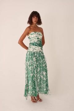 Bandeau Ruffle Printed Dress