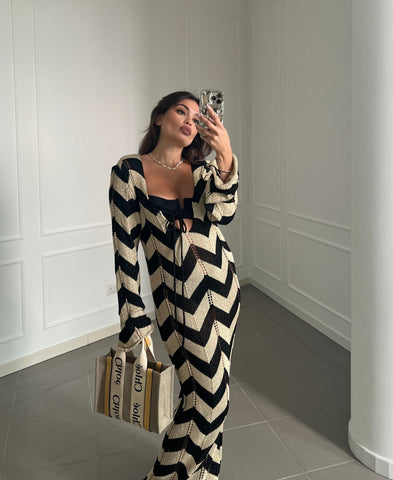Lace Up Striped Print  Dress