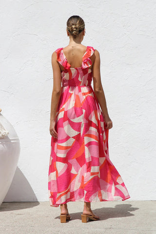 Ruffle V Neck Maxi Dress