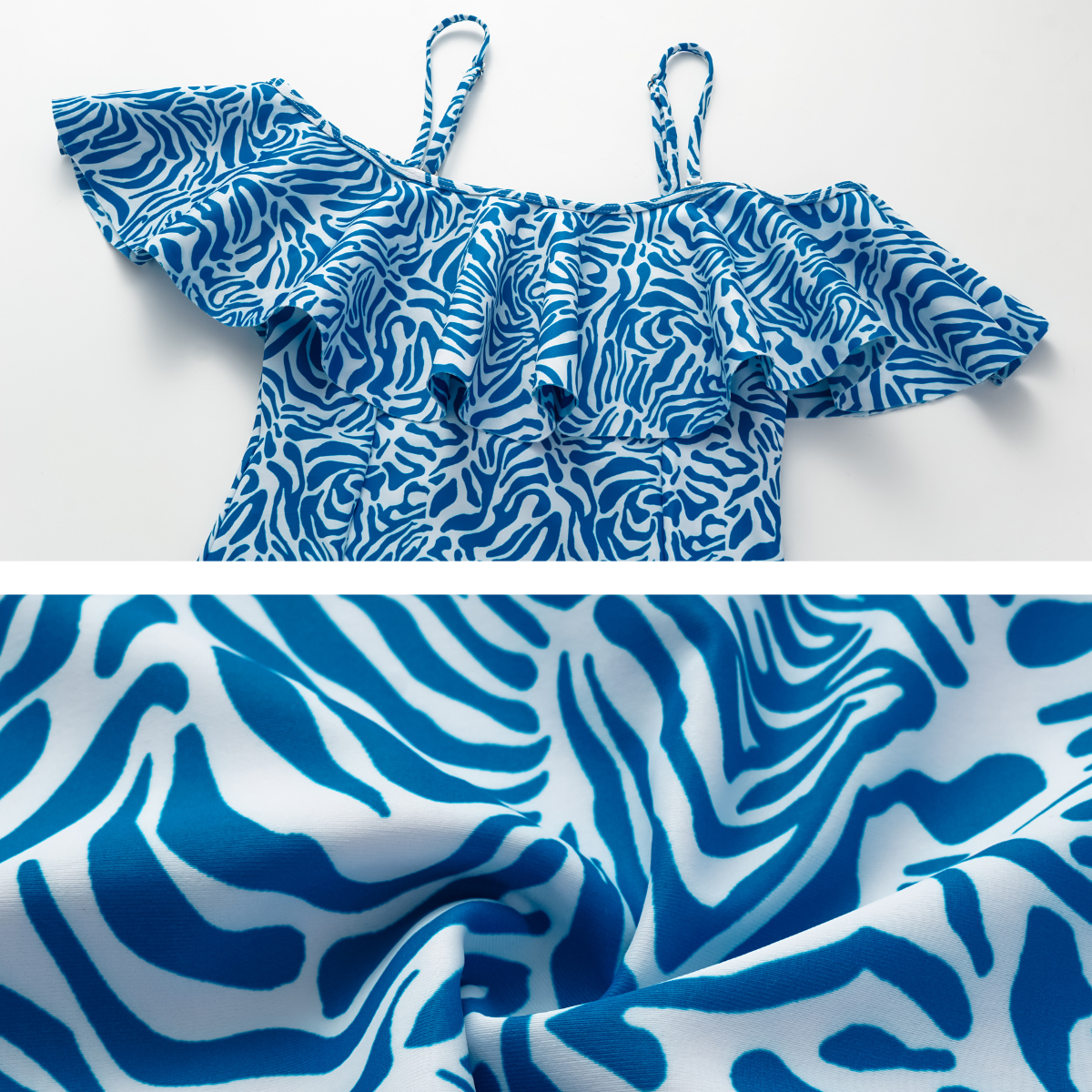 Ruffle Printed One Piece Swimsuit and Skirt	