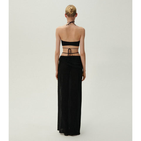 Halterneck Pearl Bandeau High Waist Bikini Swimsuit and Sarong	