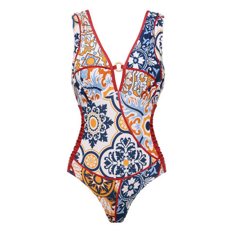 V Nack Printed One Piece purple Flaxmaker	