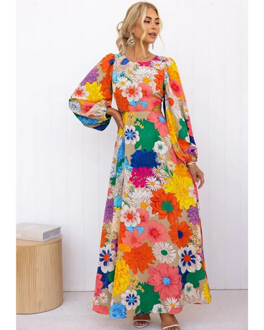 Puff Sleeve Blossom Printed Dress