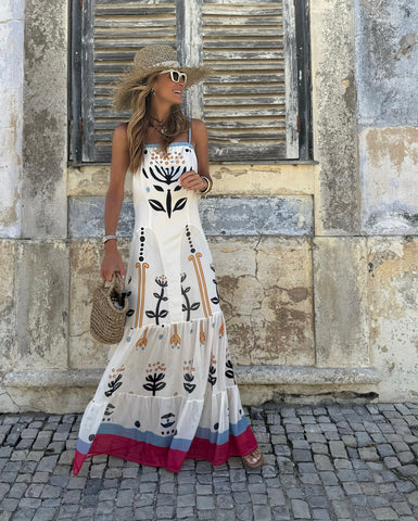 Ruffle Retro Printed Sling Dress