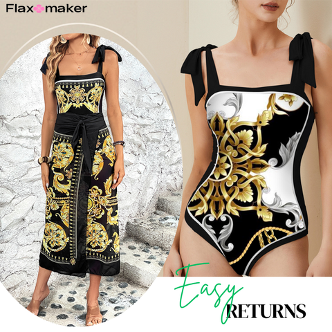 Reversible Tie-shoulder One Piece Swimsuit and Sarong