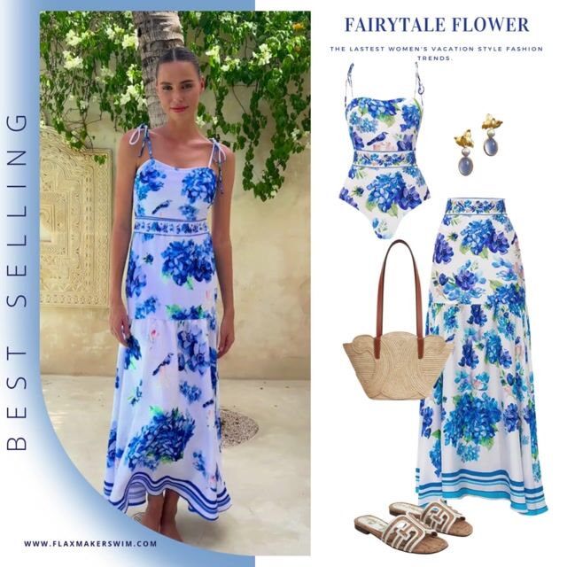 Hydrangea Prints One Piece Swimsuit and Skirt	