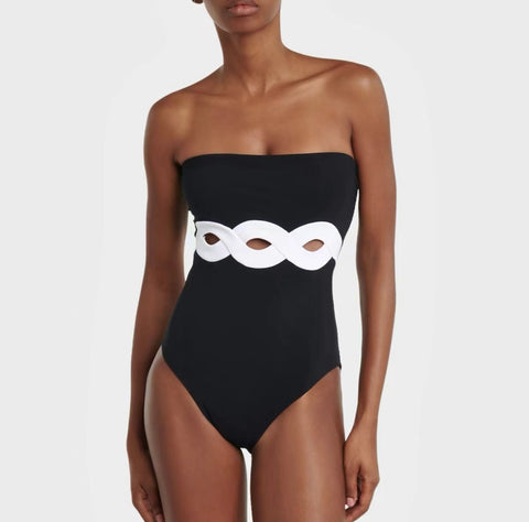 Bandeau Cutout Color Block One Piece purple	