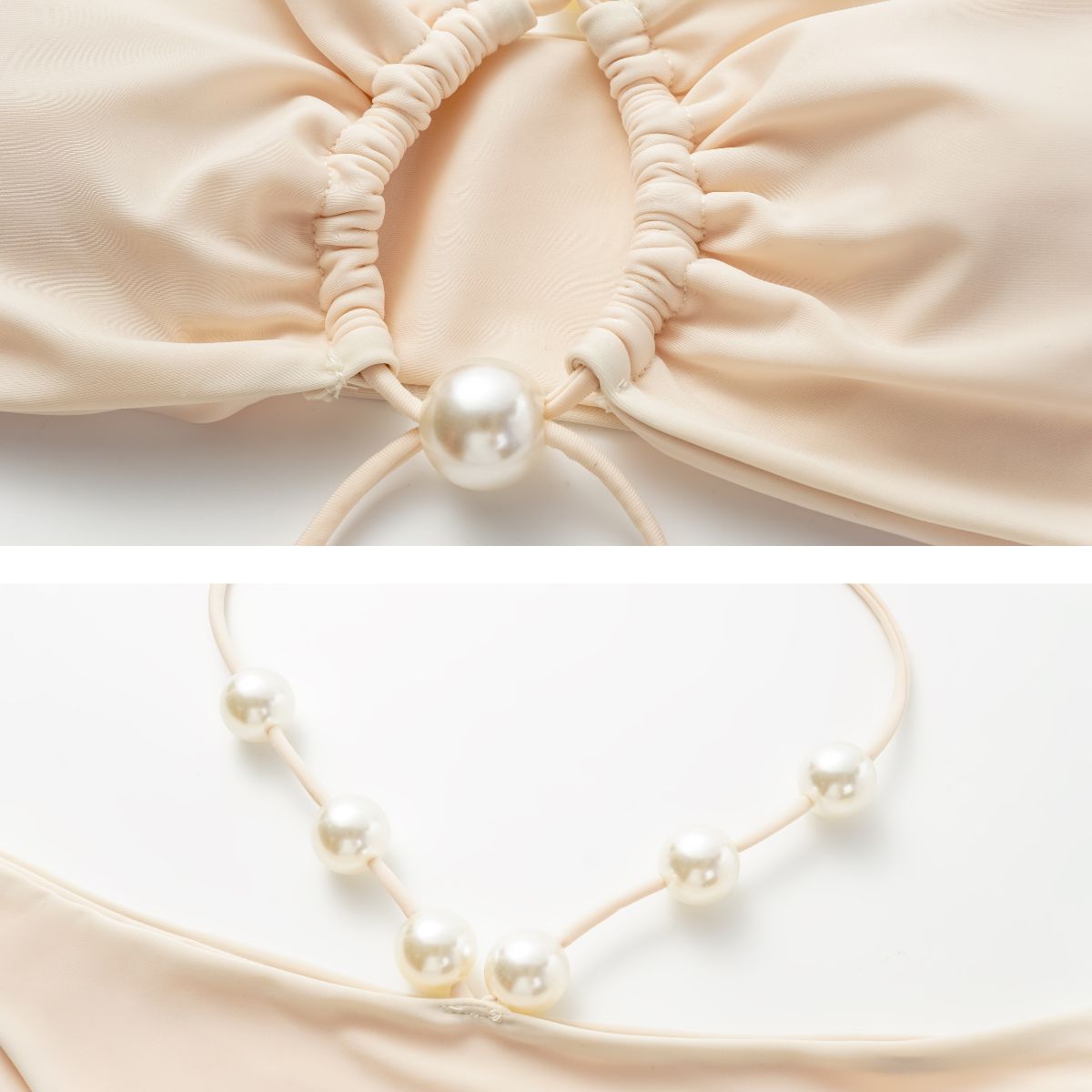 Pearl Detail Halter Lace Up Bikini Swimsuit and Sarong Flaxmaker	